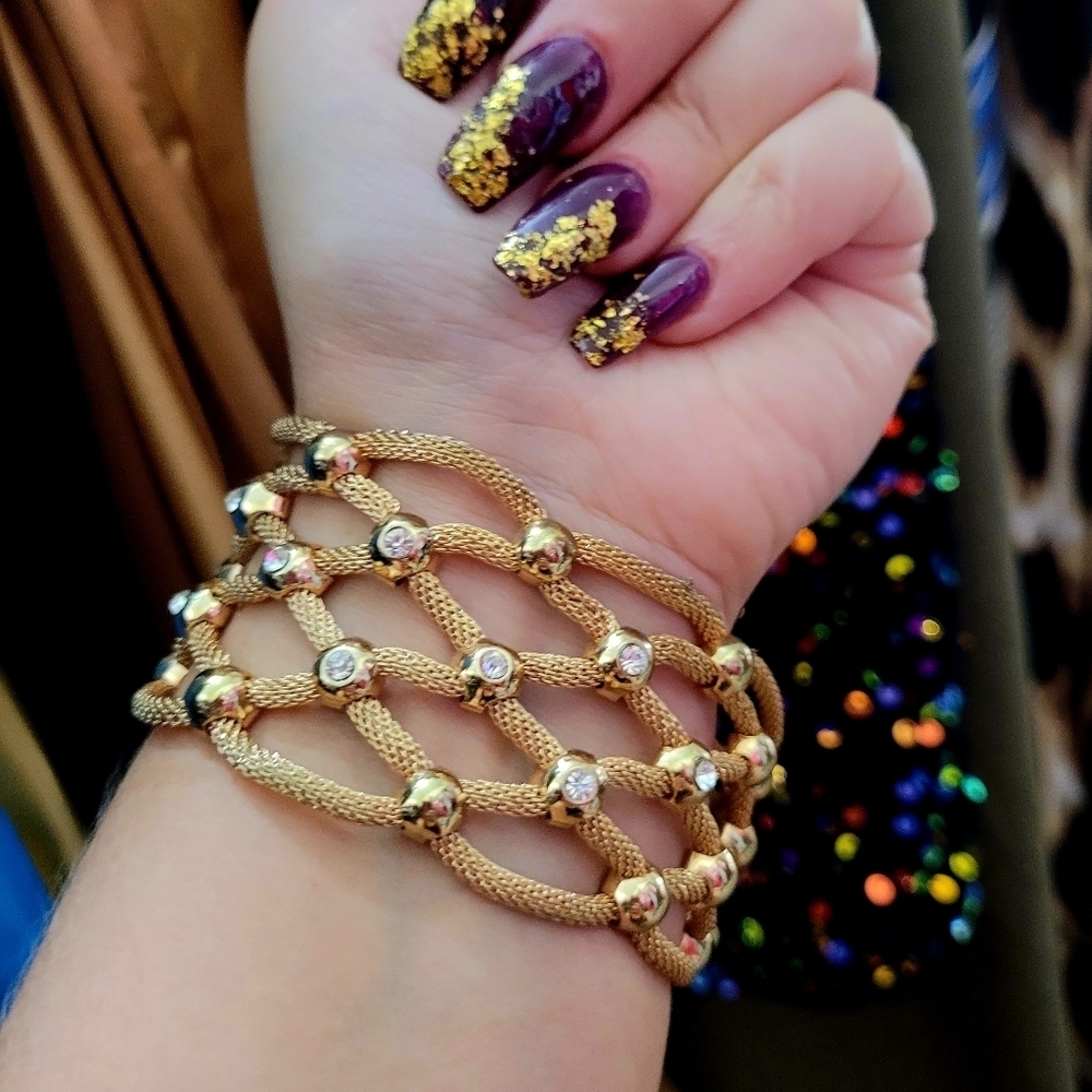 Serena Williams Gold Lattice Mesh Crystal Magnetic Bracelet